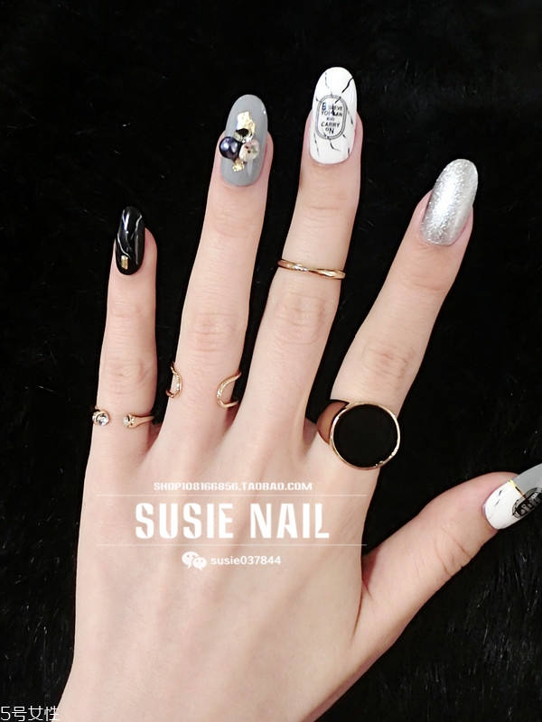 黑白灰美甲圖片 黑白灰三色漂亮美甲圖 黑白灰美甲圖片 黑白灰三色漂亮美甲圖